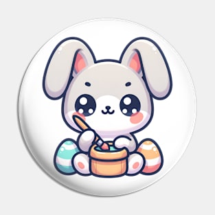 Cute easterbunny painting eggs in kawaii style Pin