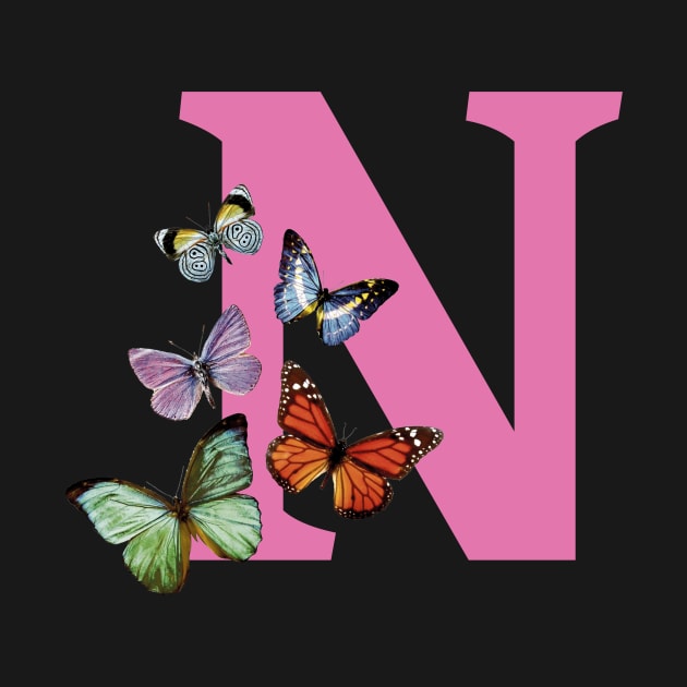 Letter pink N with colorful butterflies by ColorsHappiness