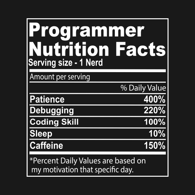 programmer Nutritional Values Funny Nutrition Facts by Crazyshirtgifts