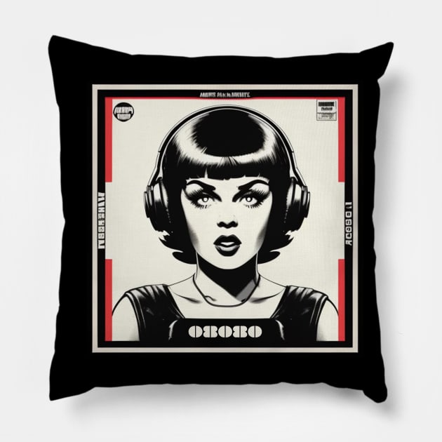 Mugshot Retro Girl Record Store Music Merch Pillow by musicgeniusart