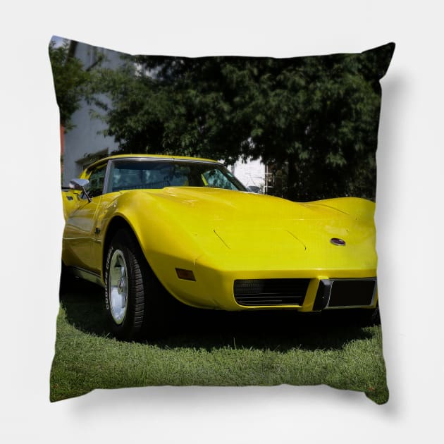 C3 Corvette - yellow Pillow by hottehue