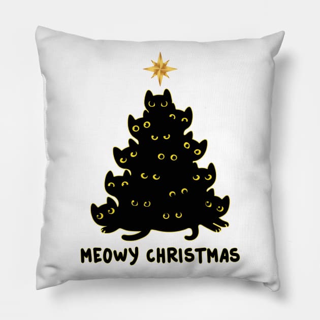 Black Cat Meowy Christmas Pillow by WoowyStore