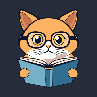 Orange cat with blue book T-Shirt