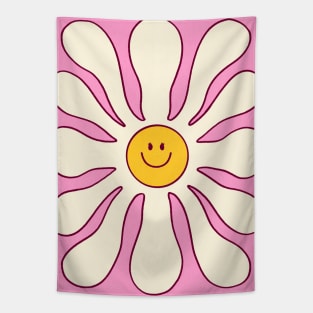 Retro Pink White Daisy Flower 70s Tapestry