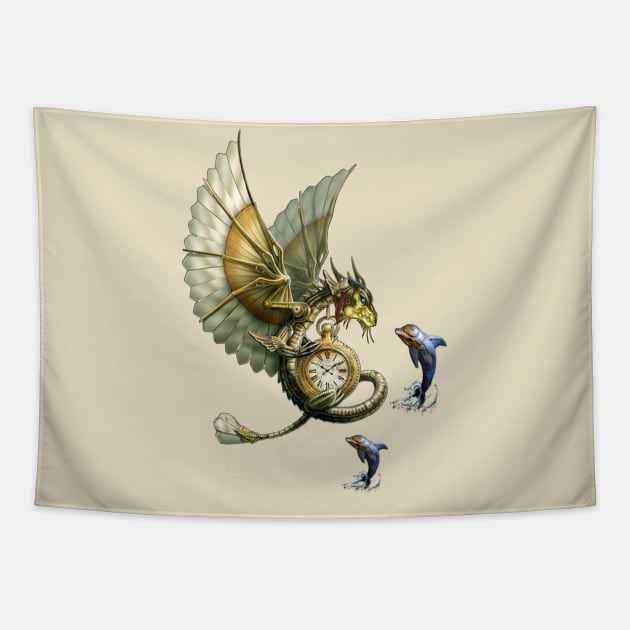 Steampunk dragons & dolphins Tapestry by Nadine8May