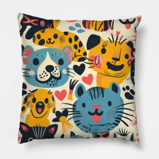 Eclectic Happy Pets and Nature Pattern Pillow