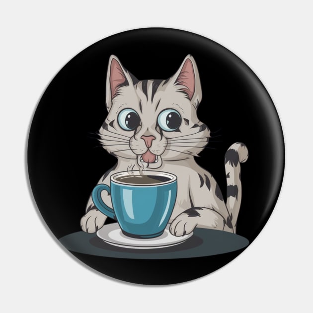 Lazy Cat Drinking Coffee Pin by Simo_Print