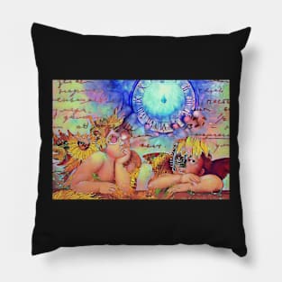 Angels, steampunk, magic, sunflowers Pillow