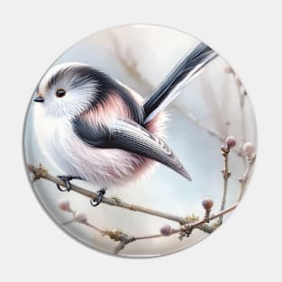 Colorful Long-Tailed Tit - Watercolor Bird Pin