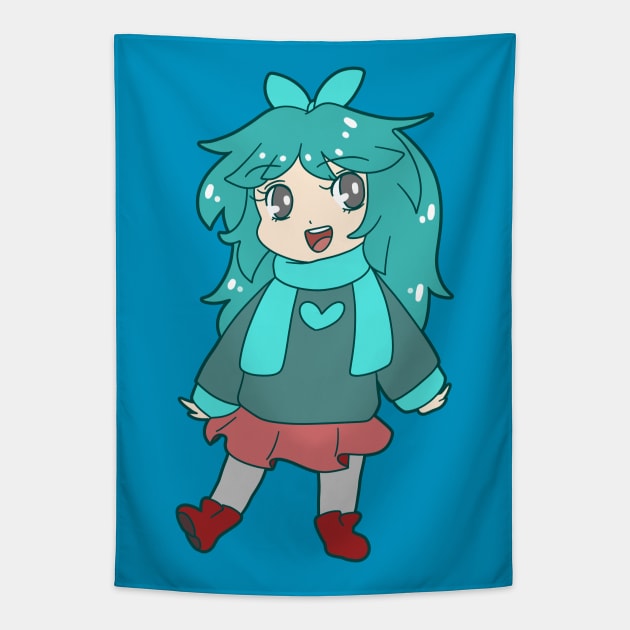 Chibi Blue-Green Girl Tapestry by saradaboru