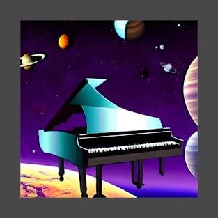 Futuristic Piano Floating Around The Galaxy T-Shirt