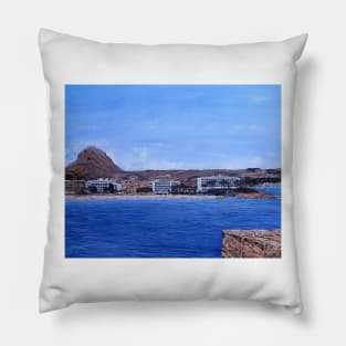 Montgo, The paradoor Hotel, and Arenal Beach, Javea Spain. Pillow