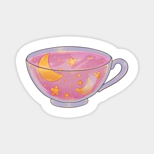 Soft pink night tea cup sticker Magnet