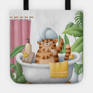 Cute tiger in bath Tote