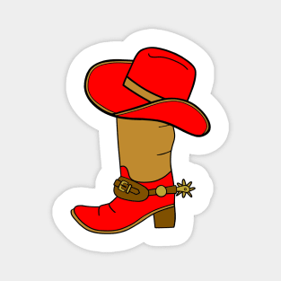 RED And Brown Cowboy Boot And Hat Magnet