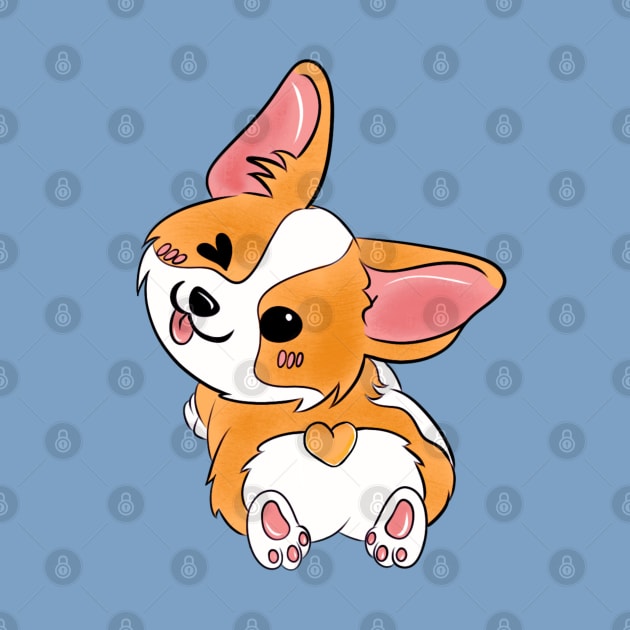 Winking Corgi Love Button: Adorable Kawaii Design with a Heart-Shaped Tail by Ms. MillieLeeHarper