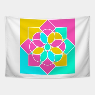 Random geometric elements in square print with bright neon colors Tapestry