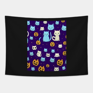 cat halloween pumpkins cut Tapestry