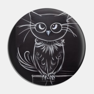 White Owl on Dark Background Pin