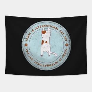 Today is International Cat Day Badge Tapestry