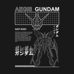 Gundam Aegis GAT-X303 Black and White Streetwear Shirt mobile suit T-Shirt