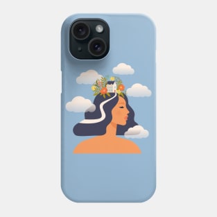 Woman with house and flowers on the head Phone Case