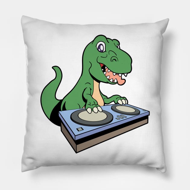 Cartoon TREX DJ at turntable Pillow by Modern Medieval Design