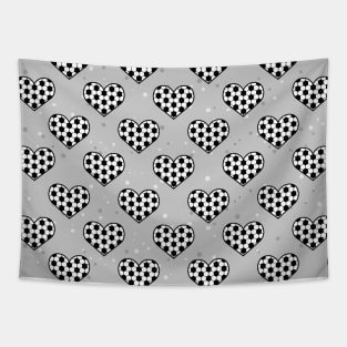 Football / Soccer Ball Texture In Heart Shape - Seamless Pattern on Grey Background Tapestry