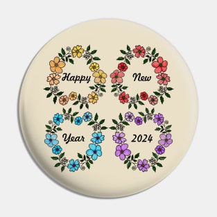 HAPPY NEW YEAR 2024 WITH FLOWERS WREATHS Pin