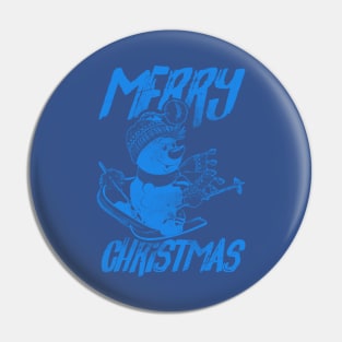 Skiing Snowman - Merry Christmas - Blue Pin