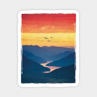 Landscape / mountains / sunset / birds Magnet