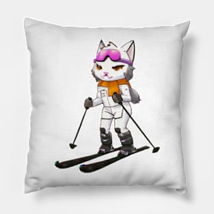 Skiing Anime Cat Pillow