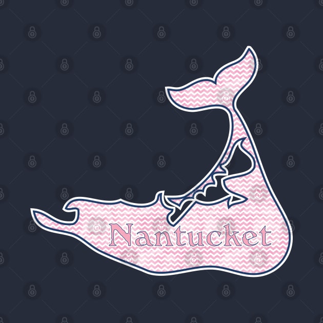 Preppy Pink Watercolor Chevron Nantucket Island Silhouette by emrdesigns