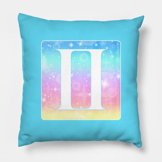 Gemini Horoscope Zodiac Unicorn Sparkle Square Monogram Pillow by bumblefuzzies