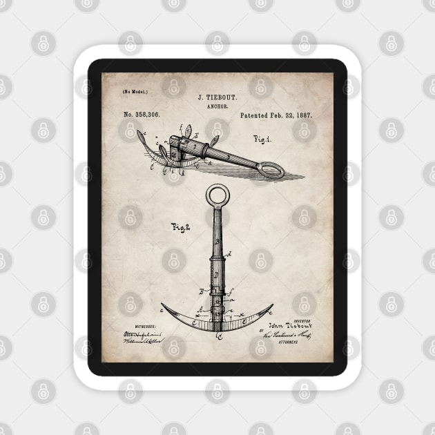 Boat Anchor Patent - Sailing Sailor Lake House Art - Antique Magnet by patentpress
