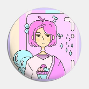 Cute Anime Alien Girl Minimalist Aesthetic Design Pin