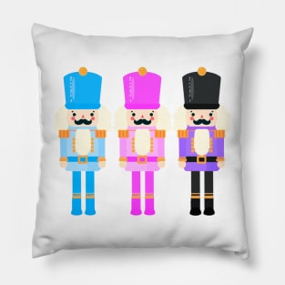 Colorful Nutcracker Trio - Christmas Nutcrackers - Blue, Pink, and Purple - Graphic Art Illustration - Holiday Decor Pillow