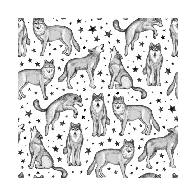 Wolves and Stars on White by micklyn