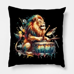 Lion Playing Drums Pillow