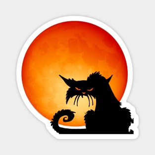 Black Cat Orange Moon Magnet