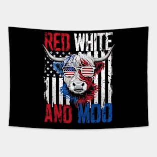 Red White and Moo Patriotic Cow USA Flag Funny 4th of July Tapestry