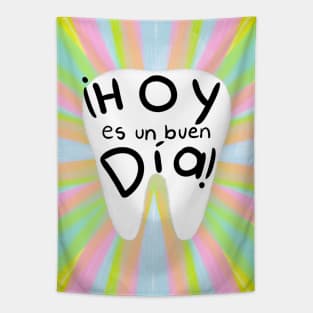 Congratulation illustration - Spanish - ¡Hoy es un buen día! - for Dentists, Hygienists, Dental Assistants, Dental Students and anyone who loves teeth by Happimola Tapestry