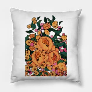 Citrus Orange Peony Flowers Pillow