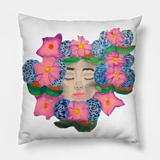 Girl With Flowers Surrounding her Pillow