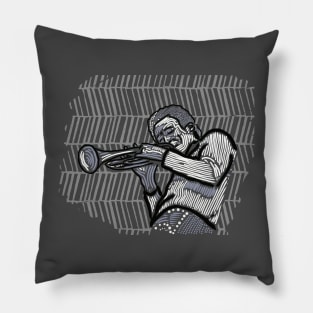 Miles Davis Legendary Jazz Trumpet Player Linocut Style Original Design T-Shirt - Gift for Vinyl Collector, Jazz Fan or Musician Pillow