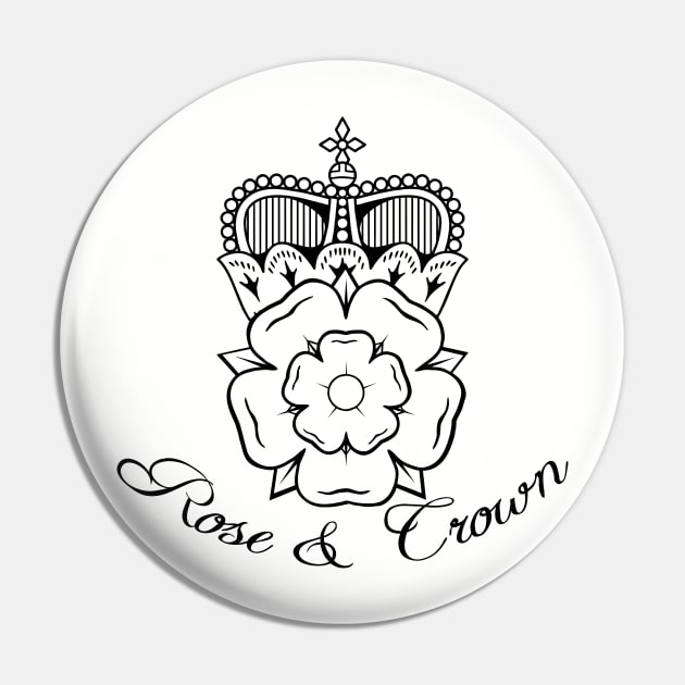 Rose and Crown Black and White Pin by tribbledesign