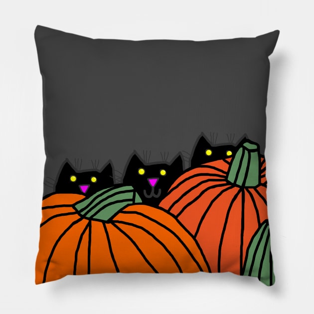 Back Print Cats and Halloween Pumpkins Pillow by ellenhenryart