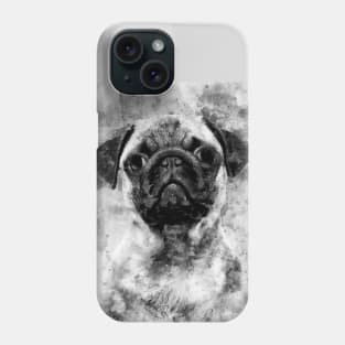 Pug Dog Watercolor Portrait black and white 01 Phone Case