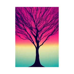 Lonely Tree Under a Pink Midnight Sky - Vibrant Colored Whimsical - Abstract Minimalist Bright Colorful Nature Poster Art of a Leafless Branches T-Shirt