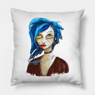Blue Smoking Girl Pillow